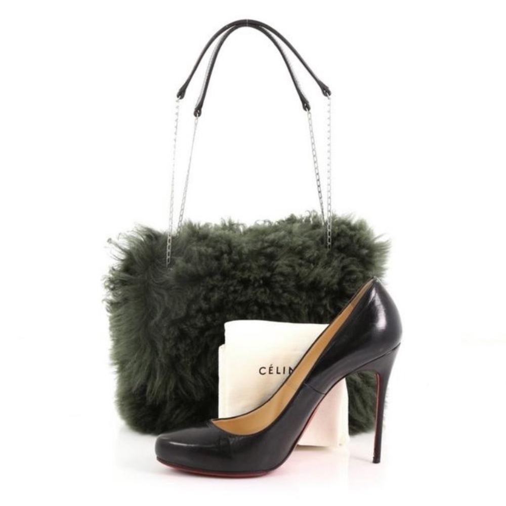 Flap Chain Small Green Shearling Wool Shoulder Bag